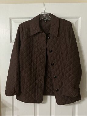 Jones New York Quilted Chocolate Brown Button Jacket
